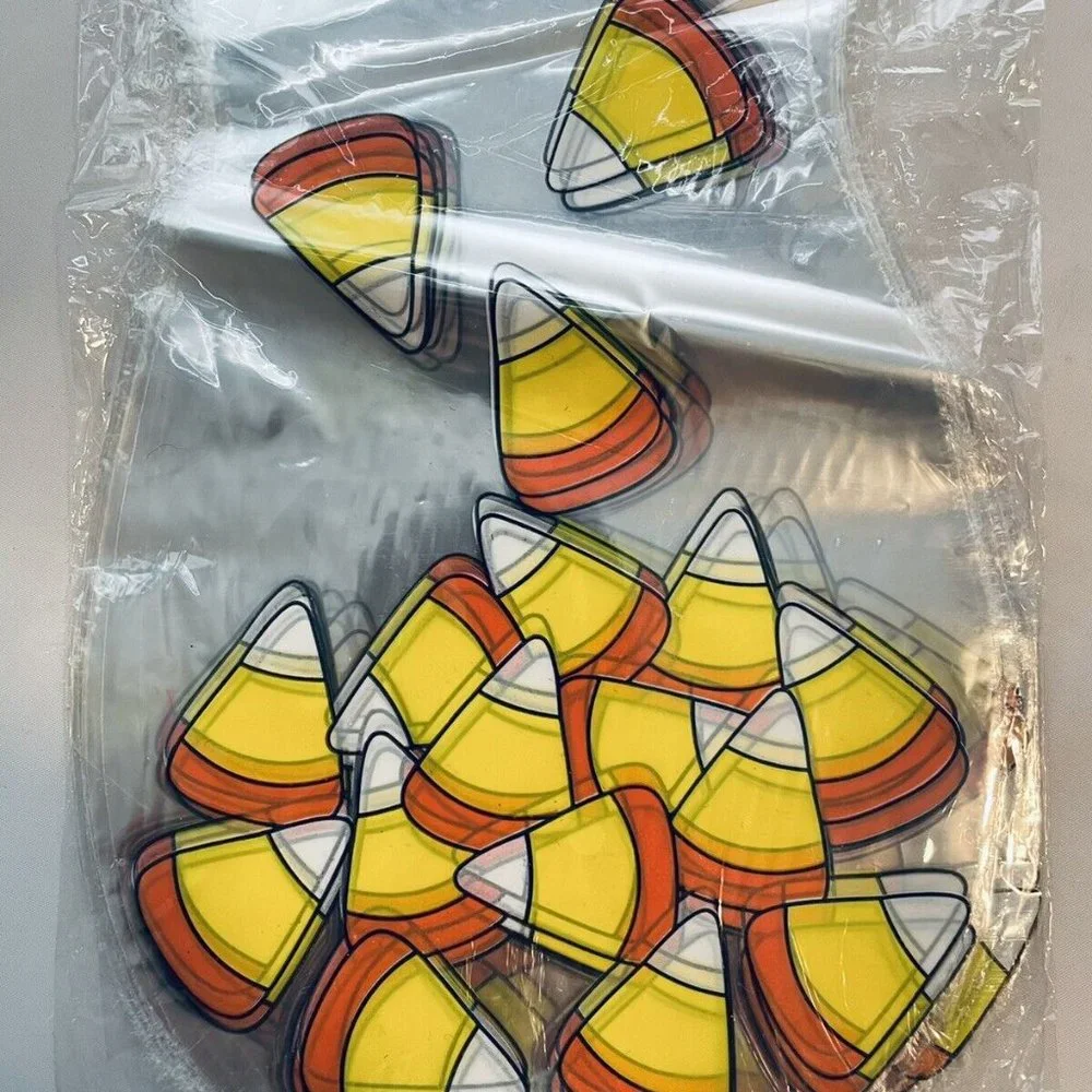 25 Count Halloween Holiday Party Treat Bags With Ties Candy Corn Clear Design